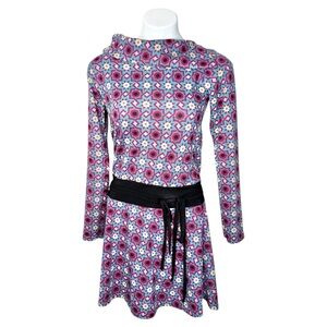 Figwood M/L Retro Twee Print Dress Cowl Neck Fit Flare Geometric Pattern Soft